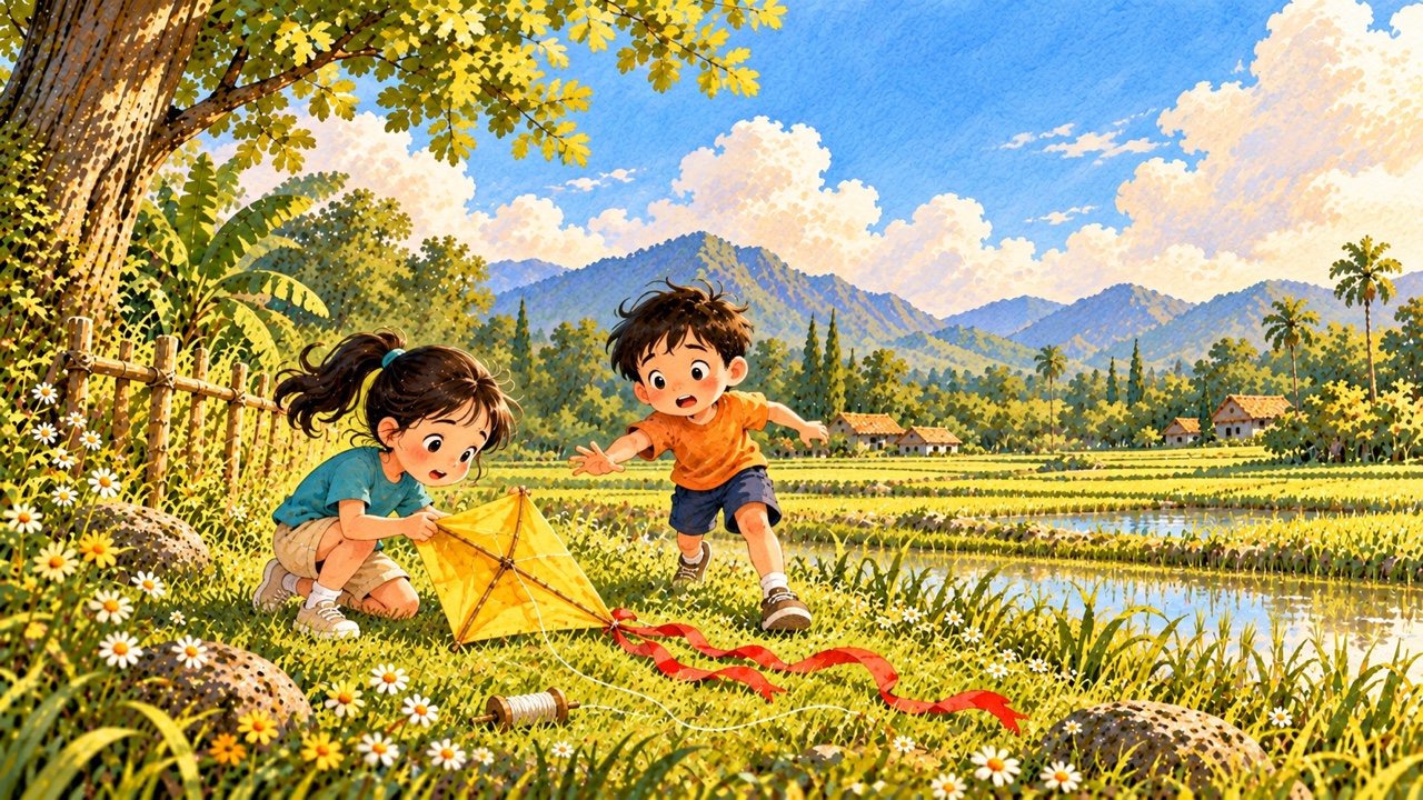 Tranh trang 3: Gió nổi lên, An chạy thật nhanh