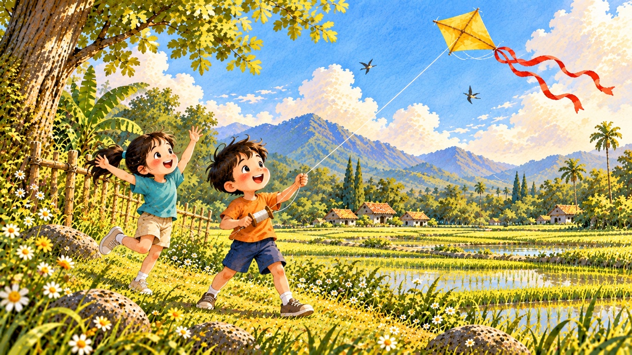 Tranh trang 5: An giữ dây, Bình nâng diều lên