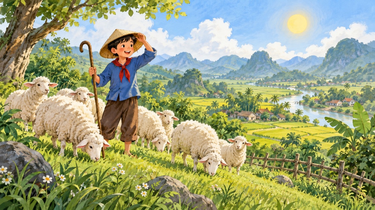 Tranh bìa truyện Chú bé chăn cừu