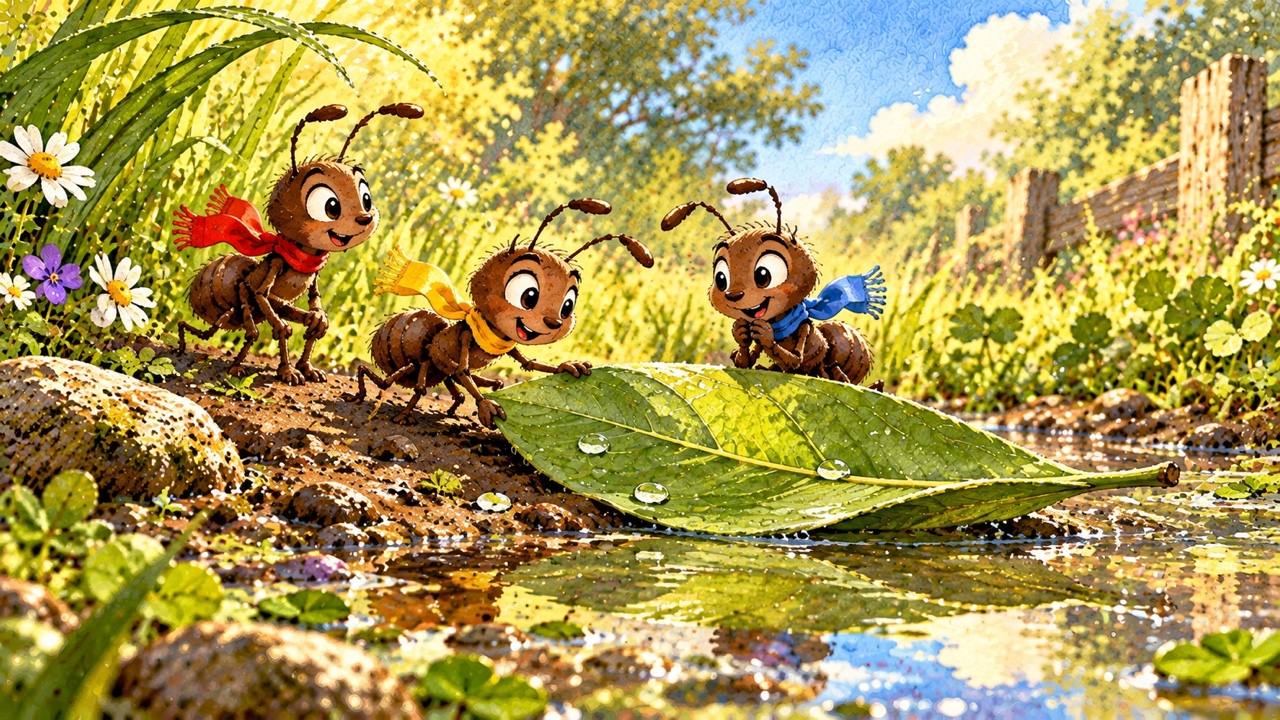 Tranh trang 2: Kiến Đỏ thử đi vòng nhưng đường quá xa