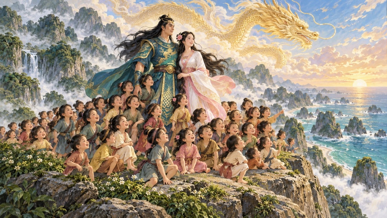 Tranh bìa truyện Con Rồng Cháu Tiên