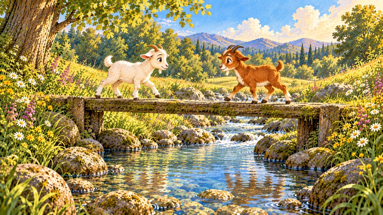 Tranh trang 3: Hai bạn thử nhích sang một bên, nhưng cầu hẹp quá