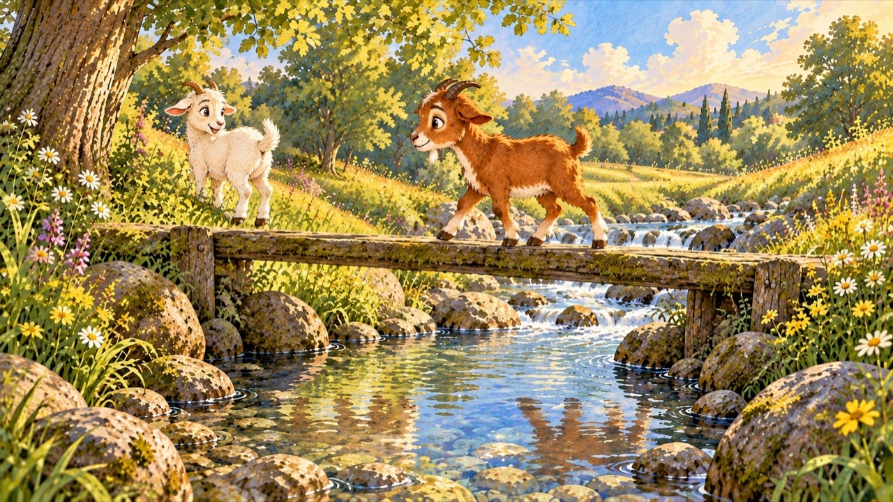 Tranh trang 5: Dê Nâu chậm rãi lùi từng bước cho đến bờ