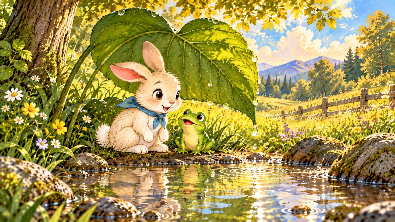 Tranh bìa truyện Thỏ con và chiếc lá