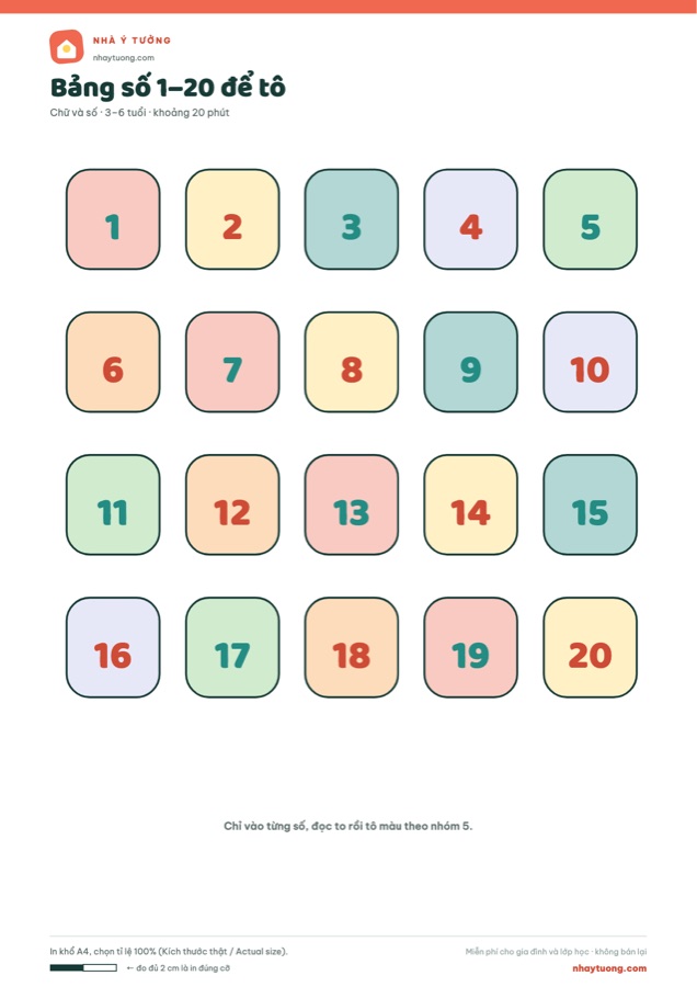 Bảng số 1–20 để tô