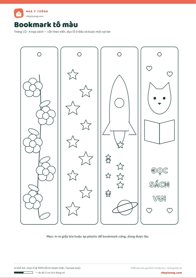 Trang đầu của mẫu in Bookmark tô màu