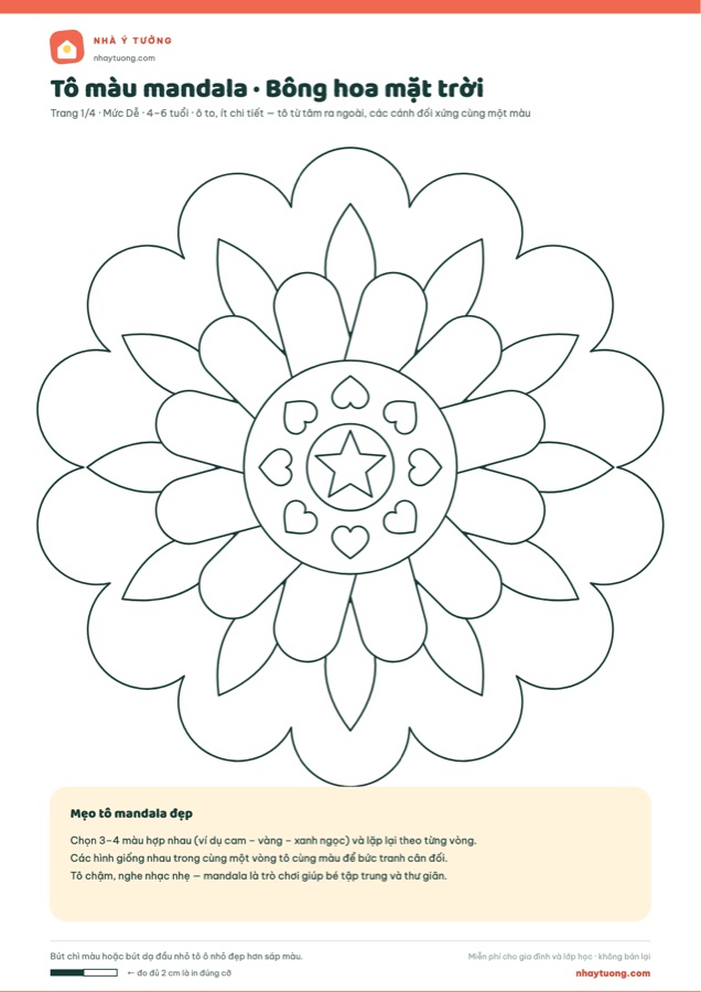 Tô màu mandala: 4 bức từ dễ tới khó