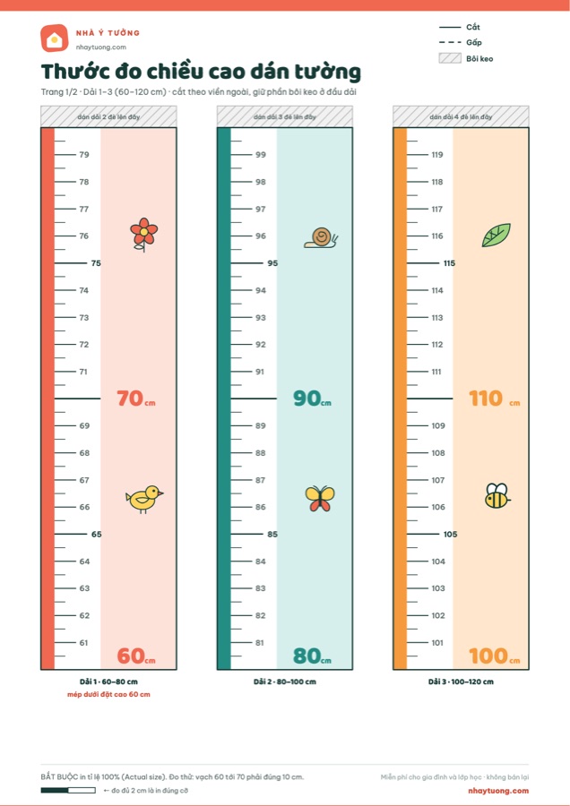 Trang đầu của mẫu in Thước đo chiều cao dán tường cho bé 60–160 cm